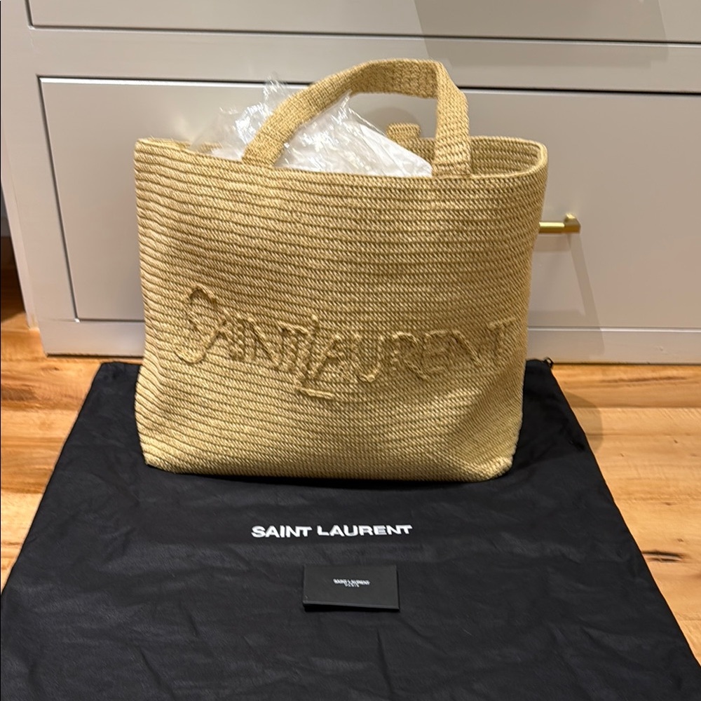 Saint Laurent East/West Large Raffia Tote